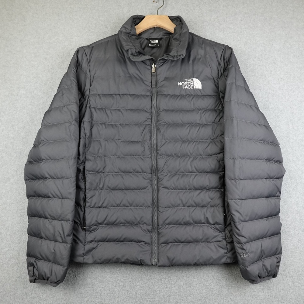 North Face Jacket Mens Small Gray 550 Down Puffer Full Zip Outdoor Hiking